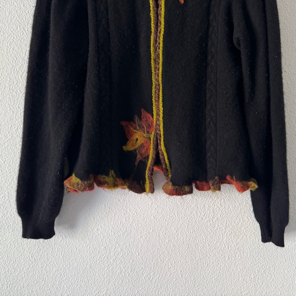 Cottagecore American Blue Pure Cashmere Felted Leaf Artisan Cardigan M Boho Chic - Picture 5 of 16